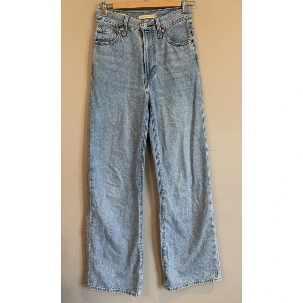 LEVI'S Ribcage Wide Leg Jeans Blue Denim‎ Size 24 x 32 Medium Wash 100% Cotton